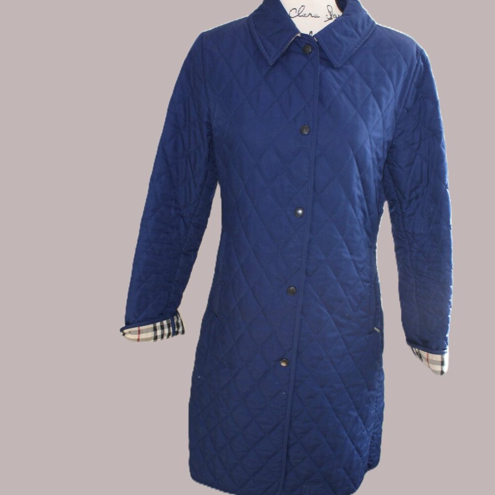 Burberry London - Blue Long Diamond Quilted Jacket, Size 4